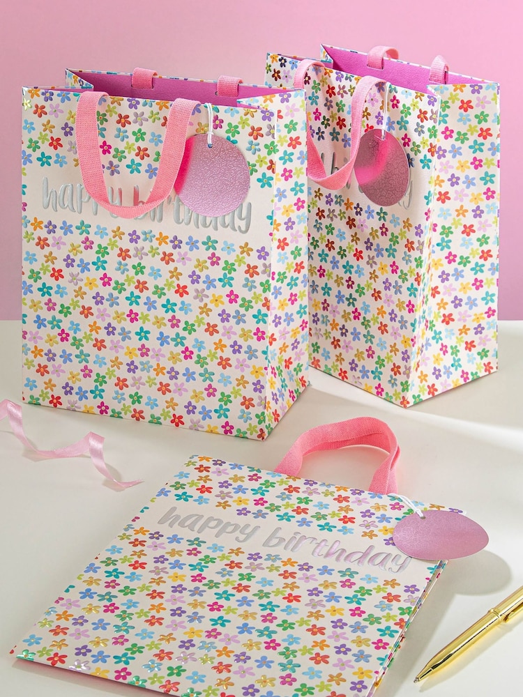 Hallmark Pink 3 Medium Wendy Jones-Blackett Floral Gift Bags - Image 1 of 6 Hallmark Pink 3 Medium Wendy Jones-Blackett Floral Gift Bags - Image 1 of 6