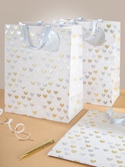 Hallmark White 3 Large Wendy Jones-Blackett Foil Heart Gift Bags - Image 1 of 6