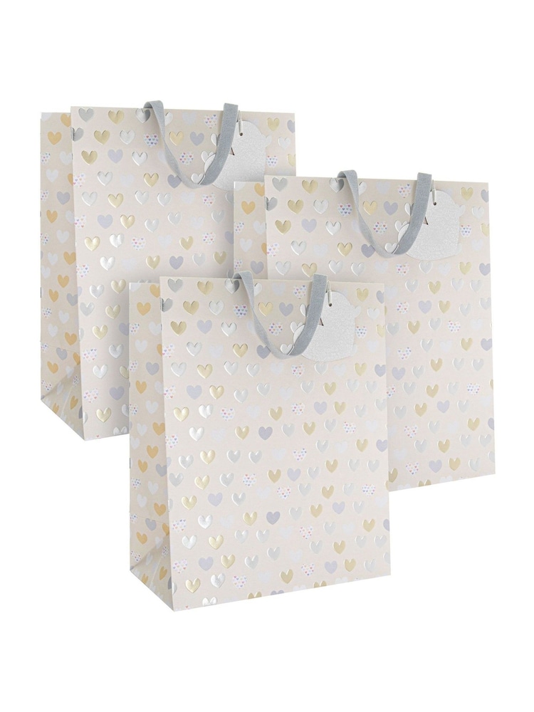 Hallmark White 3 Large Wendy Jones-Blackett Foil Heart Gift Bags - Image 2 of 6 Hallmark White 3 Large Wendy Jones-Blackett Foil Heart Gift Bags - Image 2 of 6