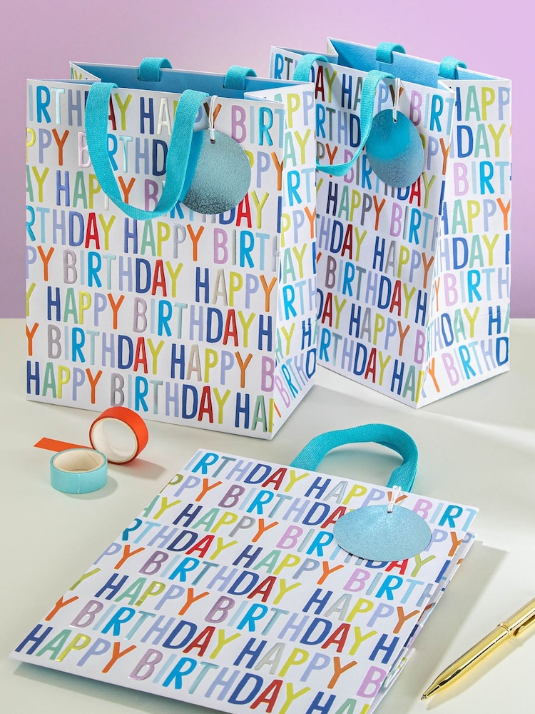 Hallmark Blue 3 Medium Wendy Jones-Blackett Birthday Gift Bags - Image 1 of 6 Hallmark Blue 3 Medium Wendy Jones-Blackett Birthday Gift Bags - Image 1 of 6
