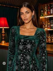 Yumi Green Starburst Foil Skater Dress - Image 4 of 4