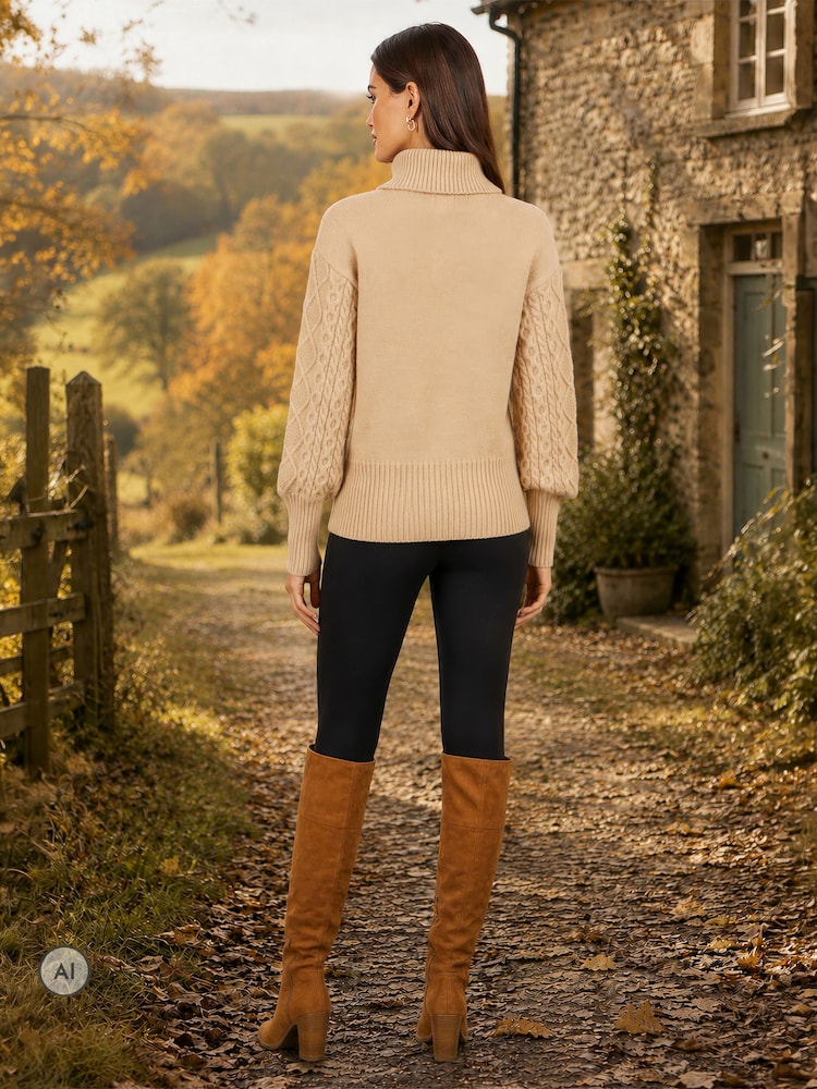 Yumi Cable Knit Roll Neck Jumper - Image 2 de 4 Yumi Cable Knit Roll Neck Jumper - Image 2 de 4