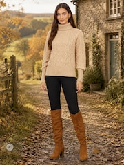 Yumi Cable Knit Roll Neck Jumper - Image 3 de 4