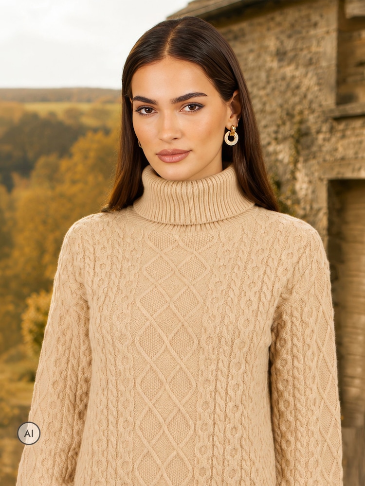 Yumi Cable Knit Roll Neck Jumper - Image 4 de 4 Yumi Cable Knit Roll Neck Jumper - Image 4 de 4