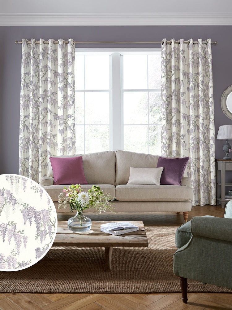 Laura Ashley Lavender Wisteria Made to Measure 100% Cotton Curtains - Image 1 of 9