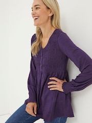 FatFace Purple Beth Smocked Tunic - Image 1 of 4