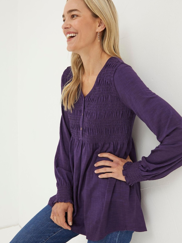 FatFace Purple Beth Smocked Tunic - Image 1 of 4