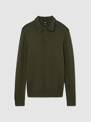 Reiss Dark Olive Daunton 100% Cashmere Half-Button Polo Jumper - Image 2 of 7