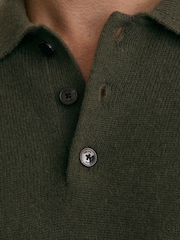 Reiss Dark Olive Daunton 100% Cashmere Half-Button Polo Jumper - Image 3 of 7