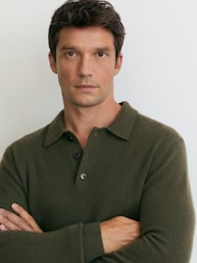 Reiss Dark Olive Daunton 100% Cashmere Half-Button Polo Jumper - Image 4 of 7