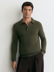 Reiss Dark Olive Daunton 100% Cashmere Half-Button Polo Jumper - Image 5 of 7