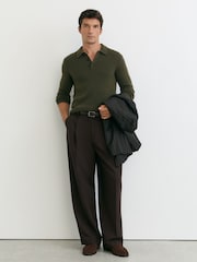 Reiss Dark Olive Daunton 100% Cashmere Half-Button Polo Jumper - Image 6 of 7