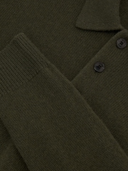 Reiss Dark Olive Daunton 100% Cashmere Half-Button Polo Jumper - Image 7 of 7