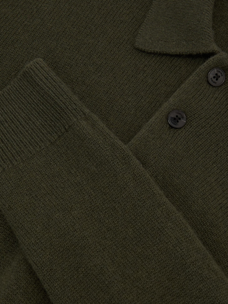Reiss Dark Olive Daunton 100% Cashmere Half-Button Polo Jumper - Image 7 of 7