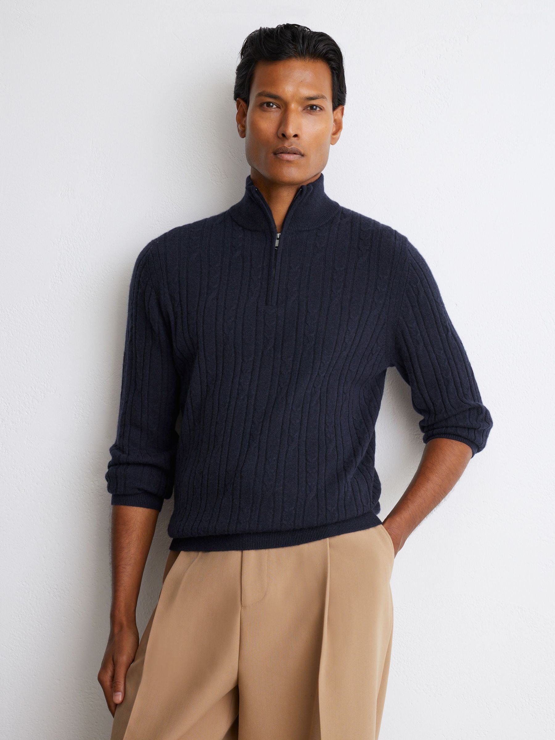 Comprar Marinha - Reiss Howard Cashmere Cable-Knit Half-Zip Jumper