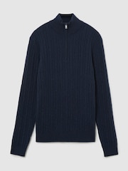 Reiss Navy Howard Cashmere Cable-Knit Half-Zip Jumper - Image 2 of 6
