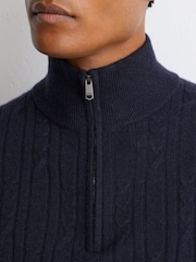 Reiss Navy Howard Cashmere Cable-Knit Half-Zip Jumper - Image 3 of 6