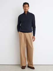 Reiss Navy Howard Cashmere Cable-Knit Half-Zip Jumper - Image 4 of 6