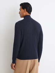 Reiss Navy Howard Cashmere Cable-Knit Half-Zip Jumper - Image 5 of 6
