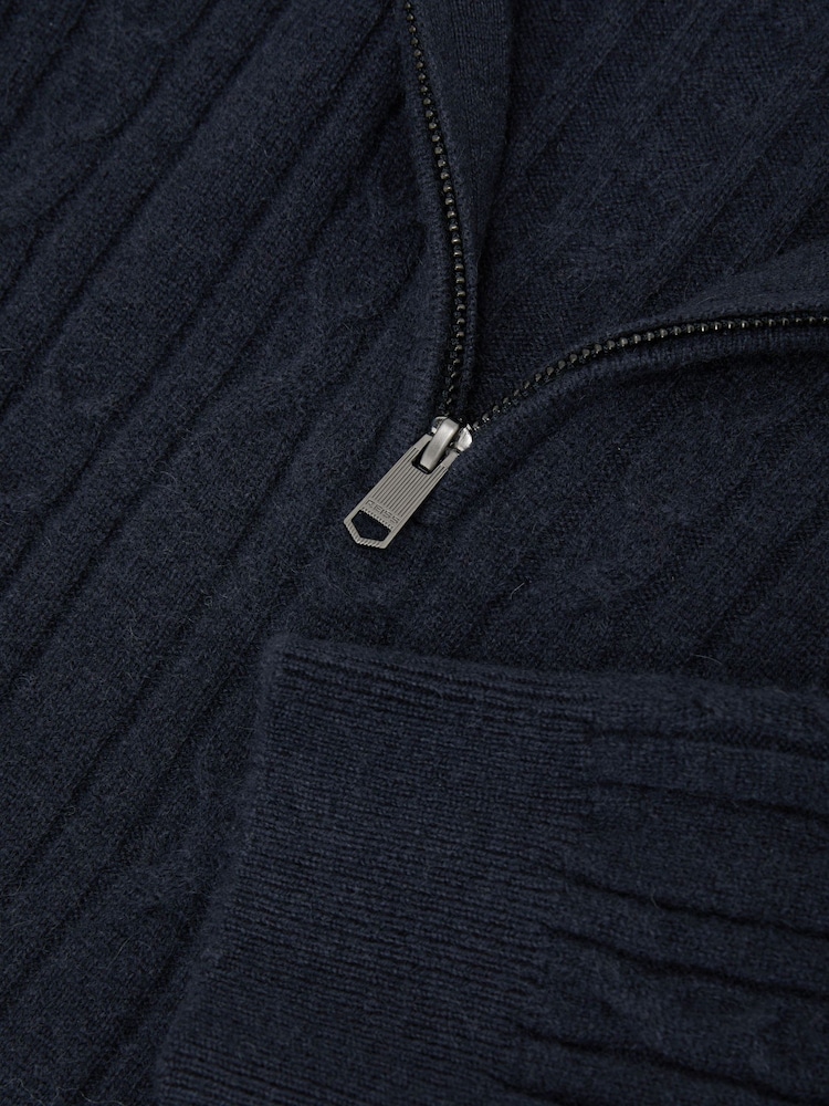 Reiss Navy Howard Cashmere Cable-Knit Half-Zip Jumper - Image 6 of 6 Reiss Navy Howard Cashmere Cable-Knit Half-Zip Jumper - Image 6 of 6