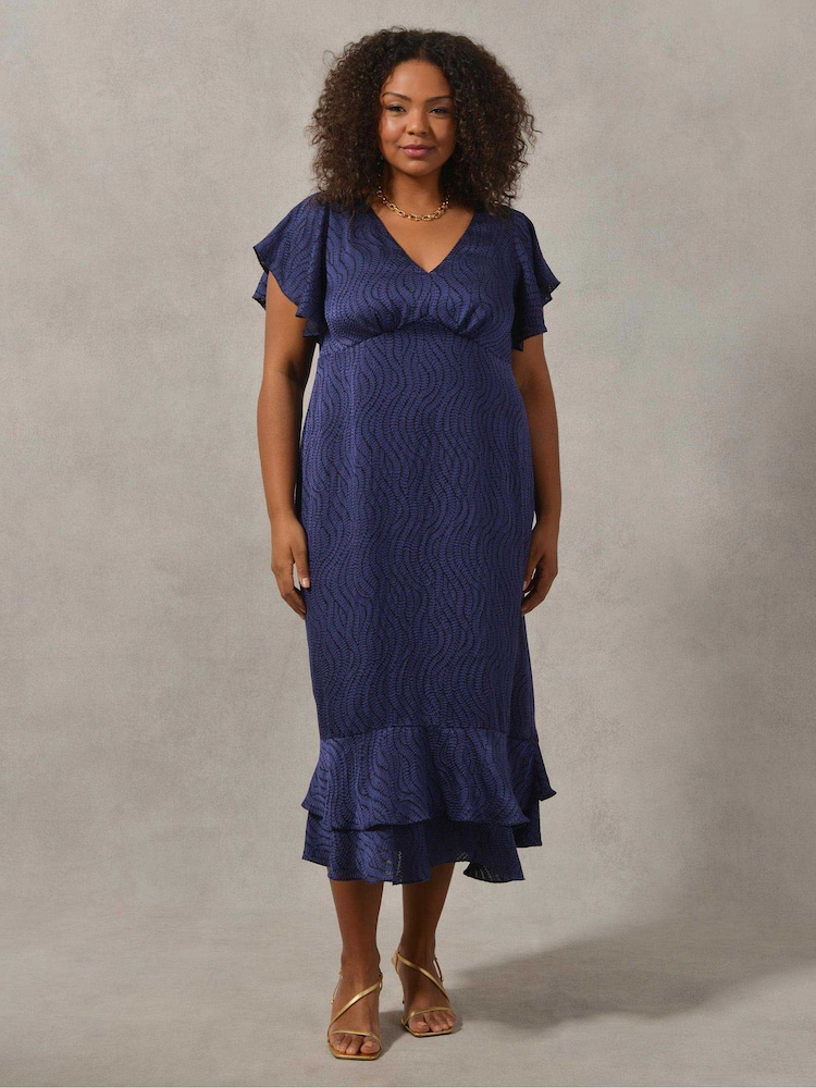 Live Unlimited Blue Curve Leaf Burnout Short Sleeve Midi Dress - Image 1 of 6