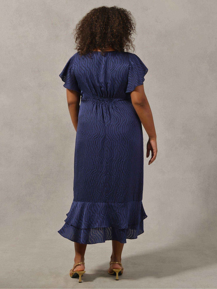 Live Unlimited Blue Curve Leaf Burnout Short Sleeve Midi Dress - Image 2 of 6
