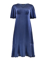 Live Unlimited Blue Curve Leaf Burnout Short Sleeve Midi Dress - Image 6 of 6