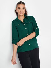 Long Tall Sally Green Long Sleeve Utility Shirt - Image 1 of 4