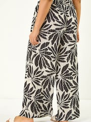 Roman Black Curve Leaf Print Metallic Wide Leg Trousers - Image 4 of 5