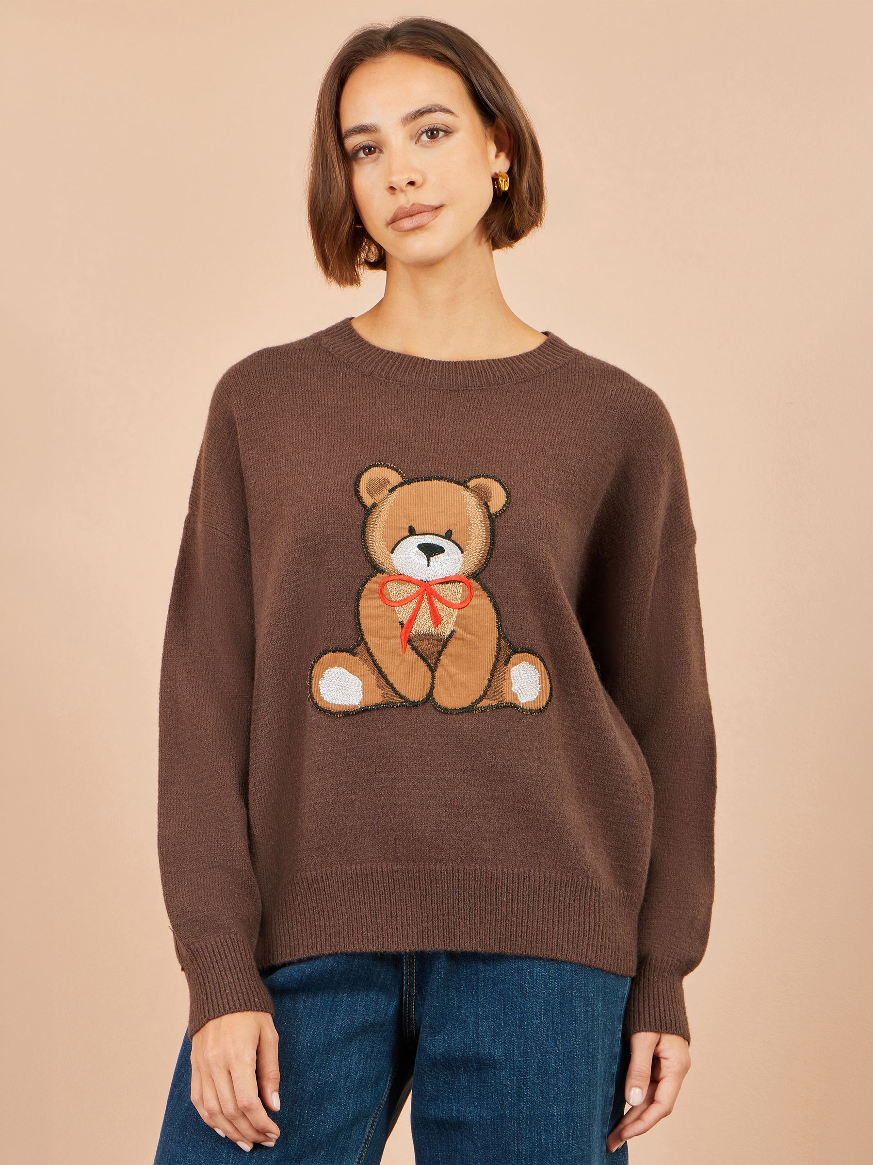 Yumi Women's Teddy Bear Relaxed Jumper in Brown | Size: Medium/Large - Image 1