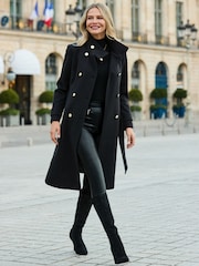 Sosandar Black Belted Funnel Collar Coat - Image 1 of 5