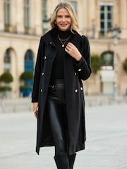 Sosandar Black Belted Funnel Collar Coat - Image 3 of 5