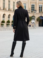 Sosandar Black Belted Funnel Collar Coat - Image 4 of 5