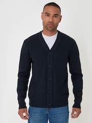 Threadbare Blue Zig Zag Knit V-Neck Cardigan - Image 1 of 5
