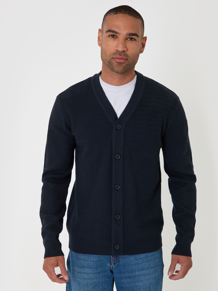 Threadbare Blue Zig Zag Knit V-Neck Cardigan - Image 1 of 5 Threadbare Blue Zig Zag Knit V-Neck Cardigan - Image 1 of 5