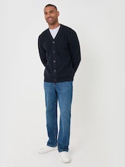 Threadbare Blue Zig Zag Knit V-Neck Cardigan - Image 4 of 5