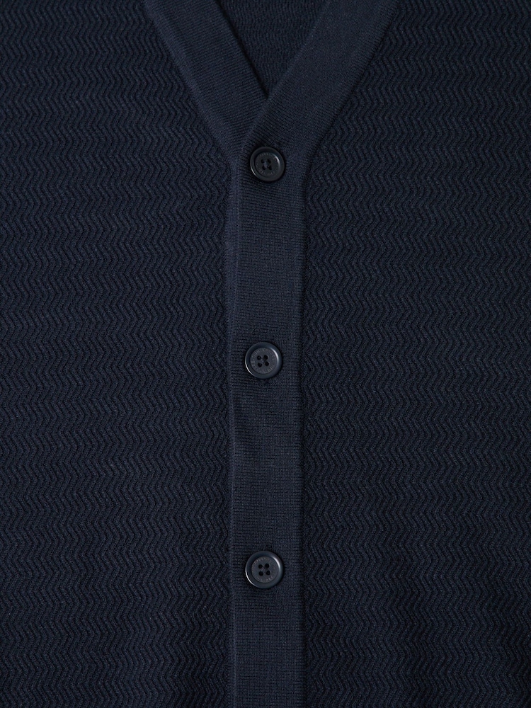 Threadbare Blue Zig Zag Knit V-Neck Cardigan - Image 5 of 5 Threadbare Blue Zig Zag Knit V-Neck Cardigan - Image 5 of 5