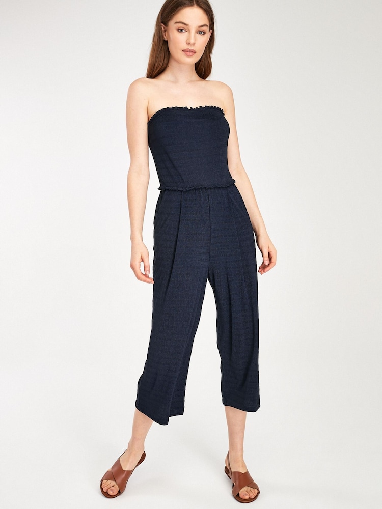 Navy Crinkle Bandeau Jumpsuit - Image 1 of 4