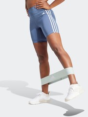 adidas Blue Training Essentials 3 Stripes High Waisted Short Leggings - Image 1 of 6