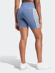 adidas Blue Training Essentials 3 Stripes High Waisted Short Leggings - Image 2 of 6