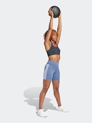 adidas Blue Training Essentials 3 Stripes High Waisted Short Leggings - Image 3 of 6
