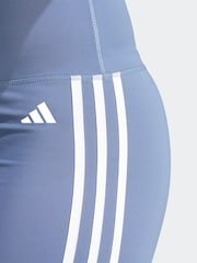 adidas Blue Training Essentials 3 Stripes High Waisted Short Leggings - Image 5 of 6
