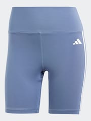 adidas Blue Training Essentials 3 Stripes High Waisted Short Leggings - Image 6 of 6