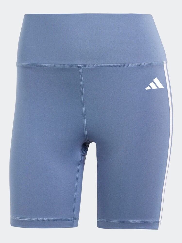 adidas Blue Training Essentials 3 Stripes High Waisted Short Leggings - Image 6 of 6