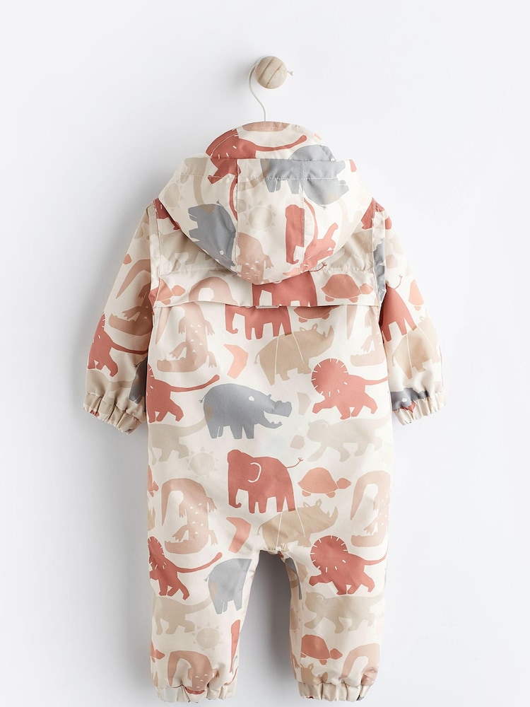 Neutral/Grey Safari Print Baby Packable All-In-One Pramsuit (0mths-2yrs) - Image 2 of 9