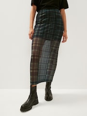 Green Check Mesh Midi Skirt - Image 1 of 6