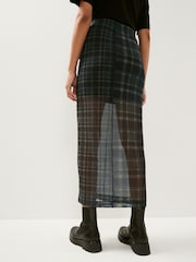 Green Check Mesh Midi Skirt - Image 2 of 6