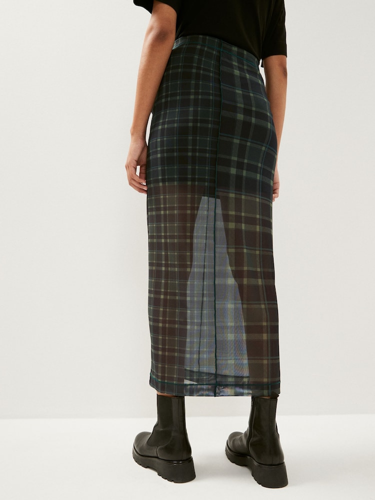 Green Check Mesh Midi Skirt - Image 2 of 6