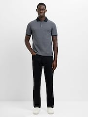 French Connection Black Cotton Geometric Print Short Sleeve Polo Shirt - Image 1 of 6