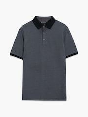 French Connection Black Cotton Geometric Print Short Sleeve Polo Shirt - Image 3 of 6